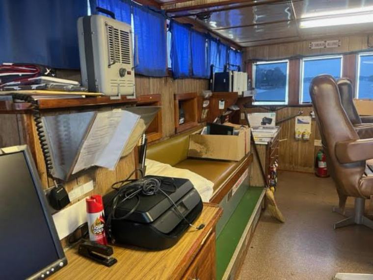 Interior of the Stryker wheelhouse looking out over water